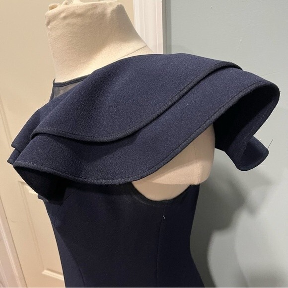 Eliza J. Navy Blue One Shoulder Illusion Ruffle Mermaid Gown Size 6 - Picture 6 of 14